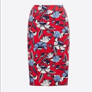J.Crew floral red & blue pencil skirt.